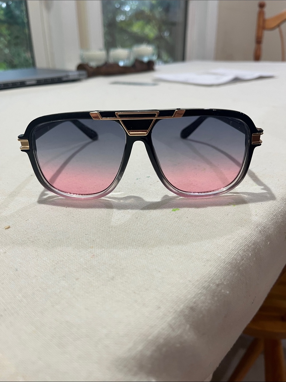 Men's Black Frame Sunglasses with Pink Gradient Lenses